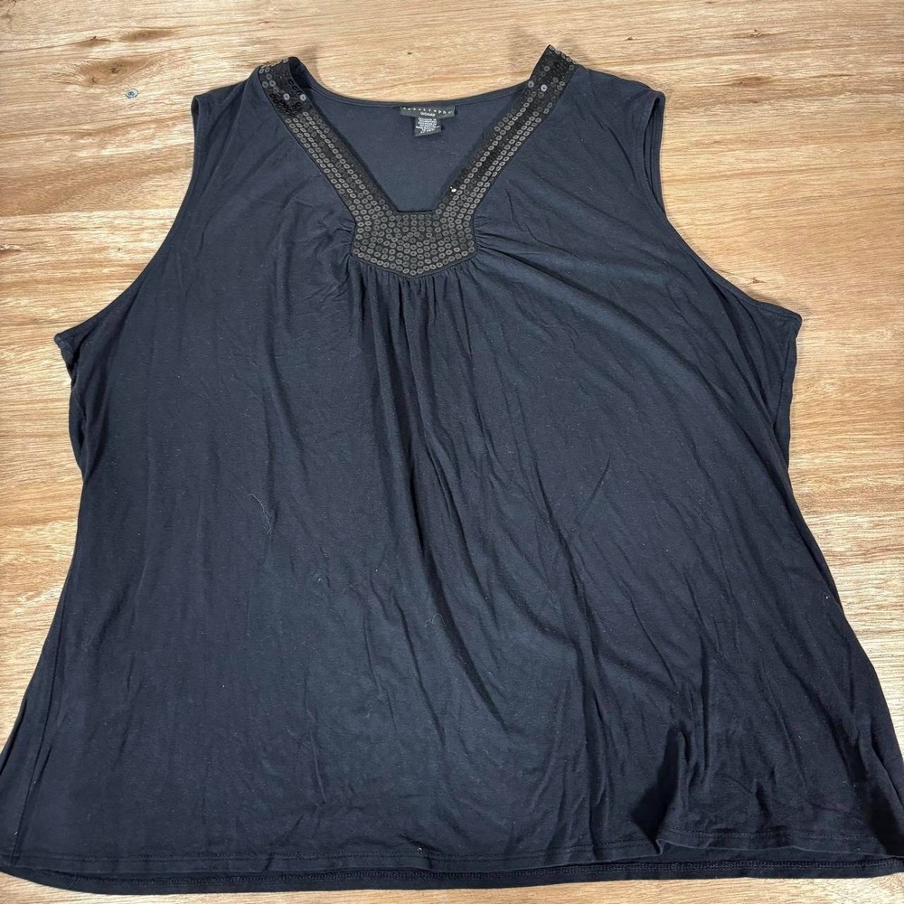 Apostrophe Woman Black Sequin V-Neck Sleeveless Knit Tank Top Plus Size 20-22W